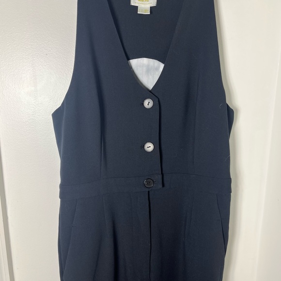 Maeve by Anthropologie Navy Wide Leg Jumpsuit Size 10 Sleeveless Button Front - Picture 5 of 8